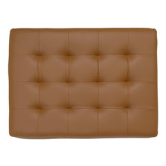 Tufted Ottoman, Caramel Brown Faux Leather with Chrome Legs