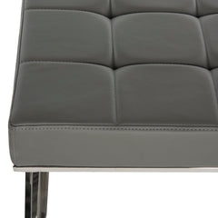 Tufted Ottoman in Gray Faux Leather with Chrome Steel Base