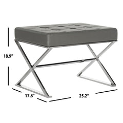 Tufted Ottoman in Gray Faux Leather with Chrome Steel Base