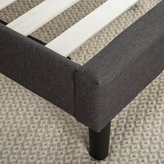 Tufted Platform Bed, King, Dark Gray Polyester with Wood Slats