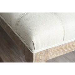 Tufted Storage Bench, Off-White Linen with Solid Wood Turned Legs