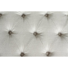 Tufted Storage Bench, Off-White Linen with Solid Wood Turned Legs