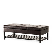 Tufted Storage Ottoman Bench, 50 in Wide, Espresso Brown Faux Leather