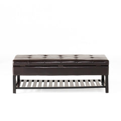 Tufted Storage Ottoman Bench, 50 in Wide, Espresso Brown Faux Leather