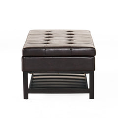Tufted Storage Ottoman Bench, 50 in Wide, Espresso Brown Faux Leather