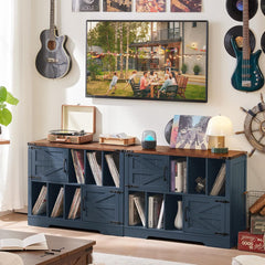 Turntable Cabinet, Solid and Manufactured Wood in Navy Blue