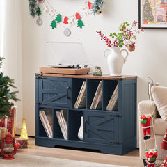 Turntable Cabinet, Solid and Manufactured Wood in Navy Blue