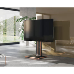TV Floor Mount, Height Adjustable, Swivel, Beech Wood and Metal, Fits 43-78 Inch TVs