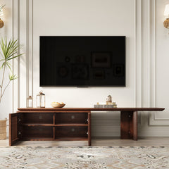TV Stand, 110.24 in W, Walnut with Solid and Manufactured Wood