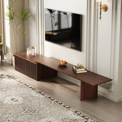 TV Stand, 110.24 in W, Walnut with Solid and Manufactured Wood