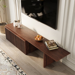 TV Stand, 110.24 in W, Walnut with Solid and Manufactured Wood