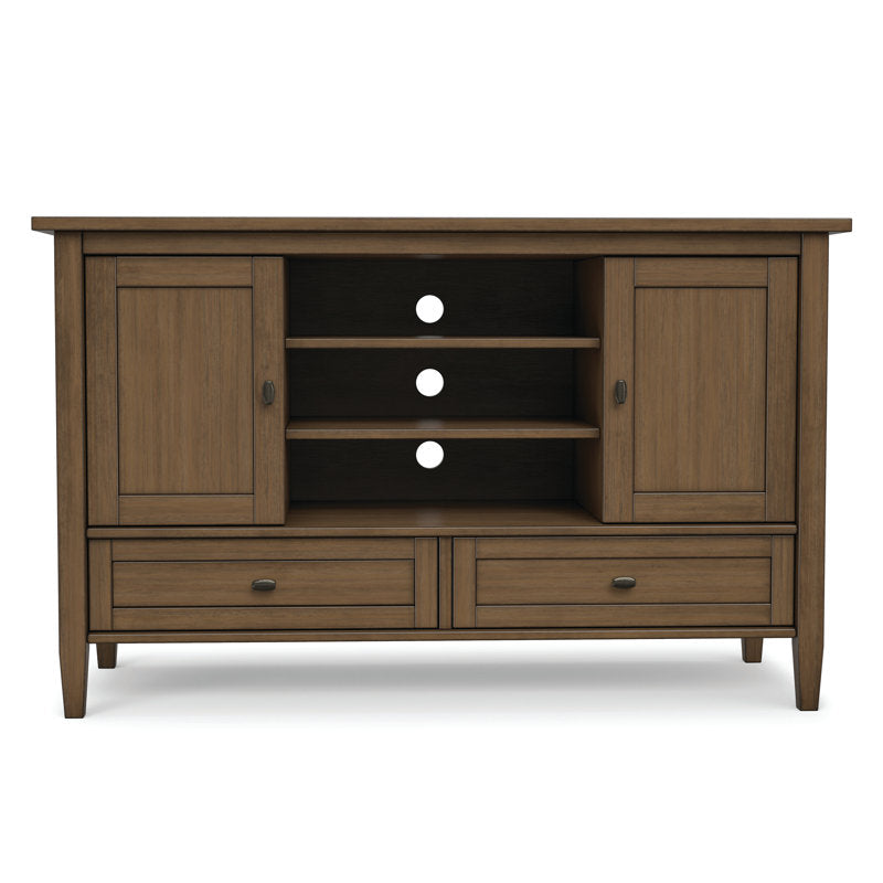 TV Stand, 47-Inch Solid Pine Wood with 2 Drawers and 2 Cabinets