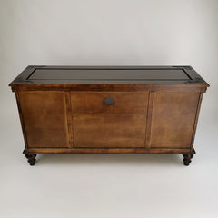 TV Stand, 48 in Wide, Brown Solid Wood with Glass Doors