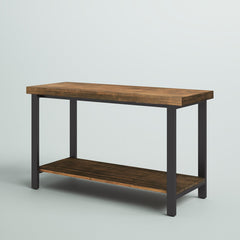 TV Stand, 48 Inch Solid Wood and Metal with Open Shelf, Brown