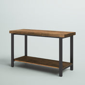 TV Stand, 48 Inch Solid Wood and Metal with Open Shelf, Brown
