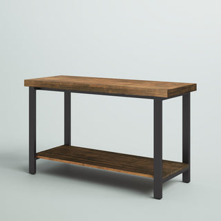 TV Stand, 48 Inch Solid Wood and Metal with Open Shelf, Brown