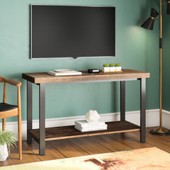TV Stand, 48 Inch Solid Wood and Metal with Open Shelf, Brown