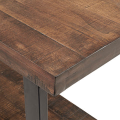 TV Stand, 48 Inch Solid Wood and Metal with Open Shelf, Brown