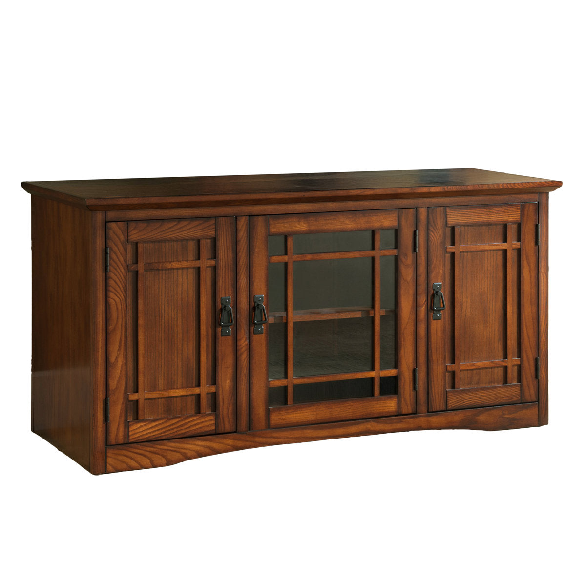 TV Stand, 50 in W, Solid Hardwood with Glass Doors