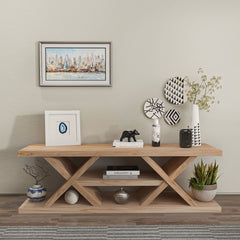 TV Stand, 53.5 in Wide, Sapphire Oak with Open Shelving
