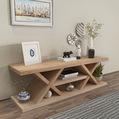 TV Stand, 53.5 in Wide, Sapphire Oak with Open Shelving