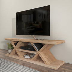 TV Stand, 53.5 in Wide, Sapphire Oak with Open Shelving
