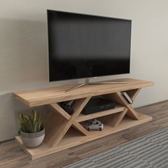 TV Stand, 53.5 in Wide, Sapphire Oak with Open Shelving