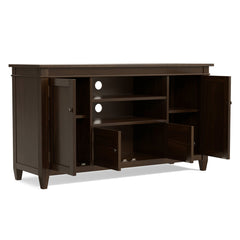 TV Stand, 54 in Wide, Solid Wood in Dark Tobacco Brown