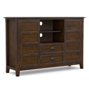 TV Stand, 54 in Wide, Solid Wood in Mahogany Brown