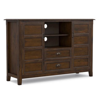 TV Stand, 54 in Wide, Solid Wood in Mahogany Brown