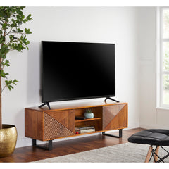 TV Stand, 55 in Wide, Solid Acacia Wood in Natural Finish