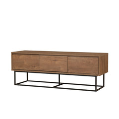 TV Stand, 55 in Wide, Walnut and Black with Metal Frame