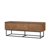 TV Stand, 55 in Wide, Walnut and Black with Metal Frame