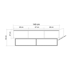 TV Stand, 55 in Wide, Walnut and Black with Metal Frame