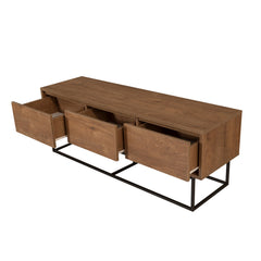 TV Stand, 55 in Wide, Walnut and Black with Metal Frame