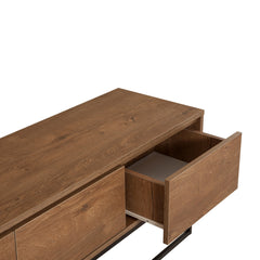 TV Stand, 55 in Wide, Walnut and Black with Metal Frame