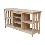 TV Stand, 56-Inch Unfinished Solid Rubberwood with Tempered Glass Door