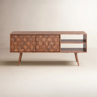 TV Stand, 57 in Wide, Solid Wood in Natural
