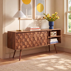 TV Stand, 57 in Wide, Solid Wood in Natural
