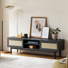 TV Stand, 59 in, Charcoal Black with Cable Management