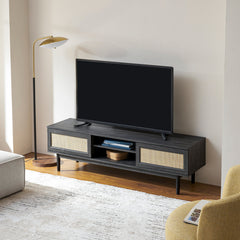 TV Stand, 59 in, Charcoal Black with Cable Management