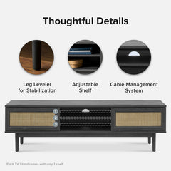 TV Stand, 59 in, Charcoal Black with Cable Management
