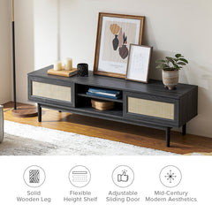 TV Stand, 59 in, Charcoal Black with Cable Management