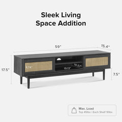 TV Stand, 59 in, Charcoal Black with Cable Management