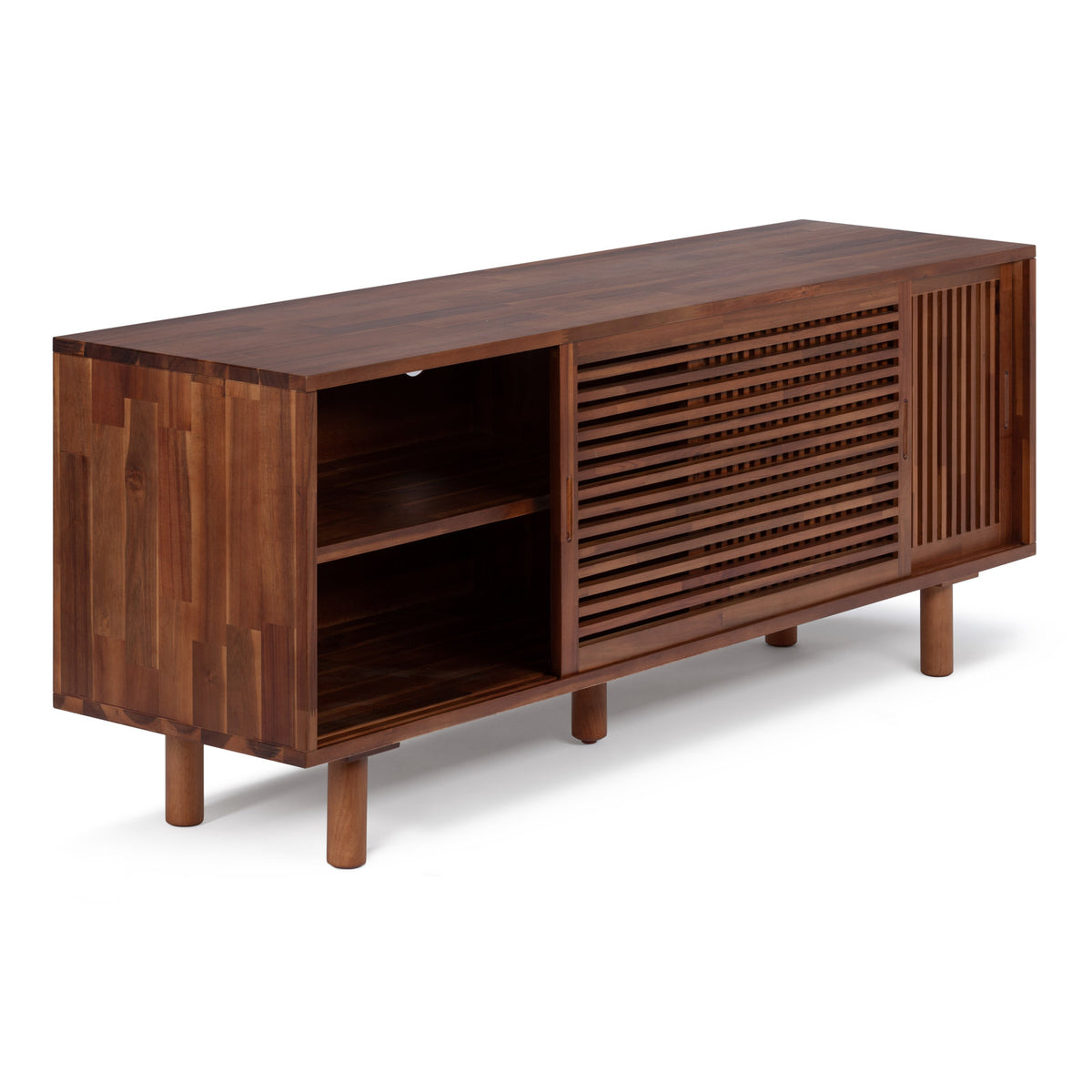 TV Stand, 59 in W, Solid Acacia Wood in Brown