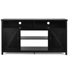 TV Stand, 59 in Wide, Black Engineered Wood with Window-Pane Paneling