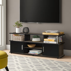 TV Stand, 59 In Wide, Manufactured Wood in Weathered Gray and Black