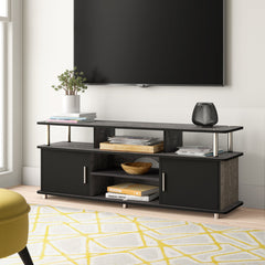 TV Stand, 59 In Wide, Manufactured Wood in Weathered Gray and Black