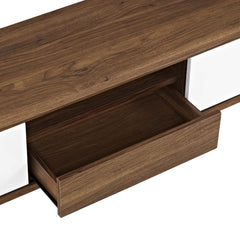 TV Stand, 59 in Wide, White and Brown with Solid and Manufactured Wood