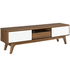 TV Stand, 59 in Wide, White and Brown with Solid and Manufactured Wood